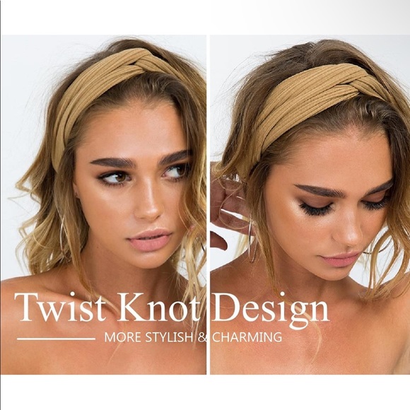 Set of 4 Ribbed Twist Front Headbands Black Tan Navy Grey Hippie Boho Hair Bands - Picture 5 of 6